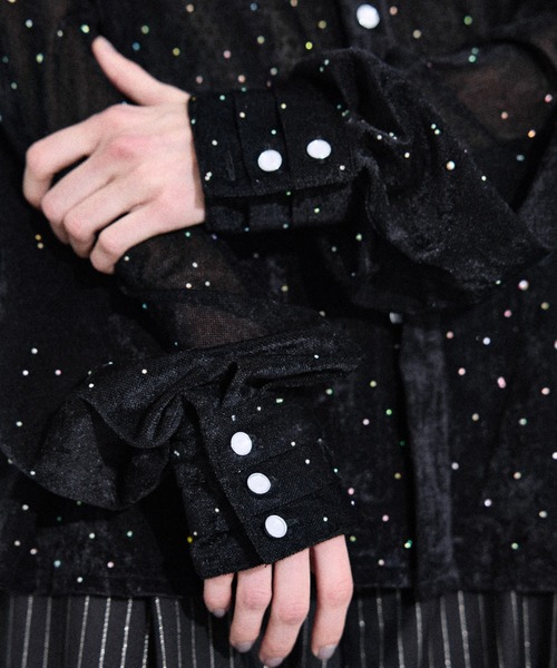 シャツ Rhinestone velours sheer shirt / ラインストーンベロアシアー
