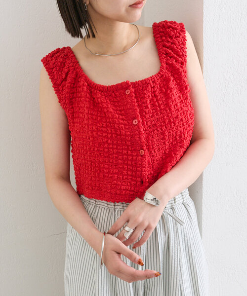美品✦BRIEFING ✦ノースリーブモックネックシャツ ✦レッド✦M mystic タンクトップ ノースリーブ シャーリングスクエア