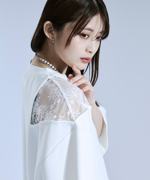 Ellno Loset（エルノロゼット） tシャツ ショルダーレースカットアウト