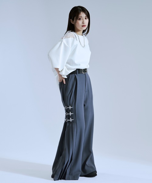 Ellno Loset（エルノロゼット） tシャツ ショルダーレースカットアウト 