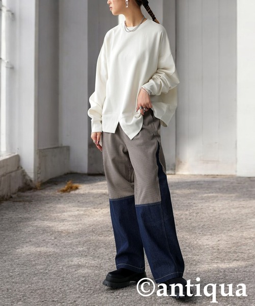 「antiqua」 「patterntorso」長袖カットソー ONESIZE ホワイト レディース
