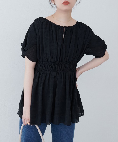 ブラウス シャツ osonoねじり袖ペプラムチュニック レディース natural couture ブラウス シャツ osonoねじり袖ペプラム