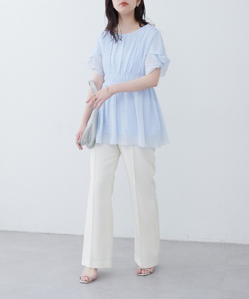 ブラウス シャツ osonoねじり袖ペプラムチュニック レディース natural couture ブラウス シャツ osonoねじり袖ペプラム
