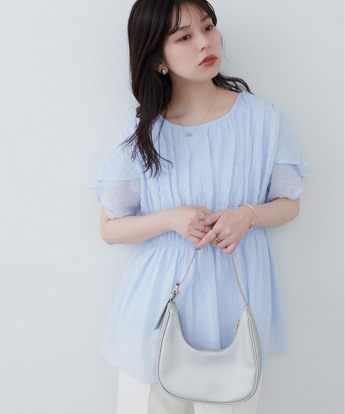 ブラウス シャツ osonoねじり袖ペプラムチュニック レディース natural couture ブラウス シャツ osonoねじり袖ペプラム