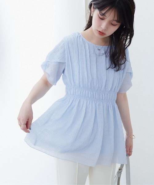 ブラウス シャツ osonoねじり袖ペプラムチュニック レディース natural couture ブラウス シャツ osonoねじり袖ペプラム