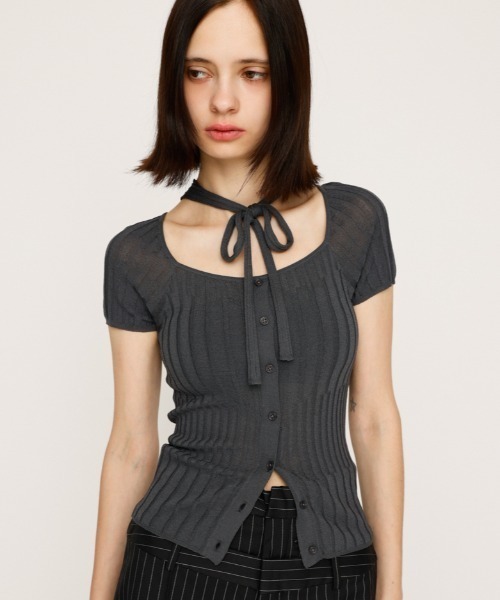 ニット セーター TIE DESIGN HG TOPS タイデザイン ハイゲージ トップス 夏服 サマーニット 半袖 シアートップス レディース SLY ニット セーター TIE DESIGN HG TOPS タイデザイン