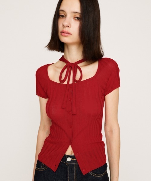 ニット セーター TIE DESIGN HG TOPS タイデザイン ハイゲージ トップス 夏服 サマーニット 半袖 シアートップス レディース