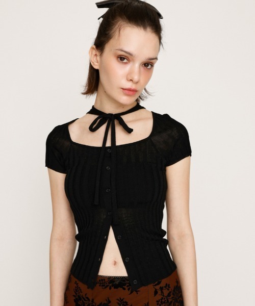 ニット セーター TIE DESIGN HG TOPS タイデザイン ハイゲージ トップス 夏服 サマーニット 半袖 シアートップス レディース SLY ニット セーター TIE DESIGN HG TOPS タイデザイン