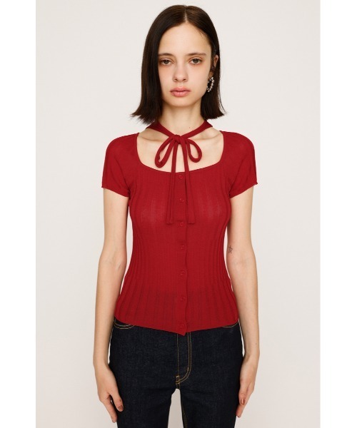 ニット セーター TIE DESIGN HG TOPS タイデザイン ハイゲージ トップス 夏服 サマーニット 半袖 シアートップス レディース SLY ニット セーター TIE DESIGN HG TOPS タイデザイン