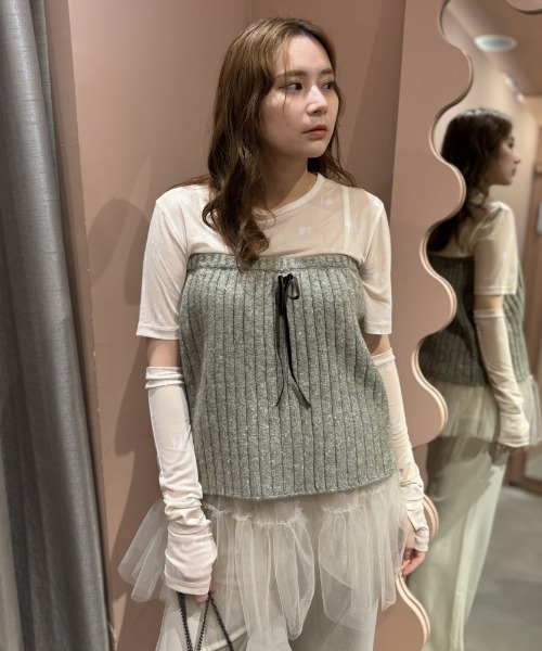 HONEY MI HONEY（ハニーミーハニー） tシャツ logo tulle two-way tops