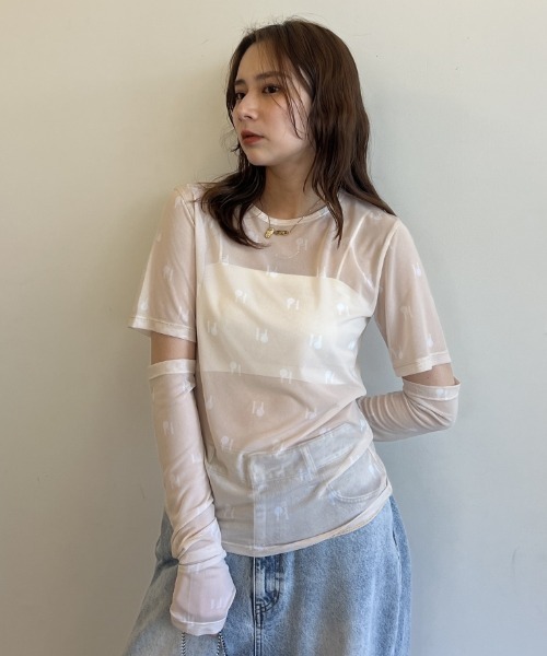 ハニーミーハニー Ｔシャツ HONEY MI HONEY（ハニーミーハニー） tシャツ logo tulle two-way tops