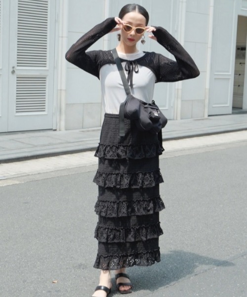 HONEY MI HONEY（ハニーミーハニー） tシャツ logo tulle two-way tops