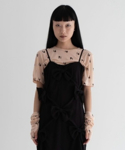 HONEY MI HONEY（ハニーミーハニー） tシャツ logo tulle two-way tops