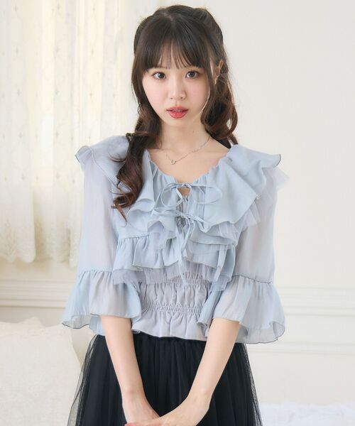 「ems excite」 7分袖ブラウス FREE ナチュラル レディース_画像6