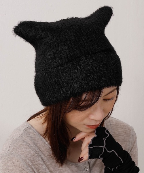 ニット帽 ニットキャップ 猫耳 シャギー レディース : ZOZOTOWN Yahoo