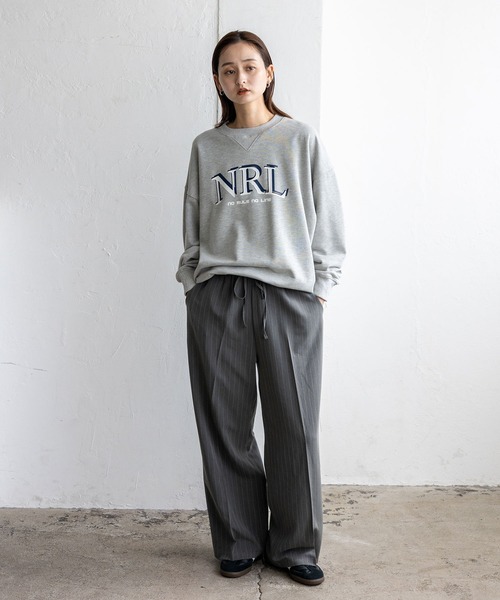 No Rule No Line スラックス パンツ ピンストライプワイドパンツ
