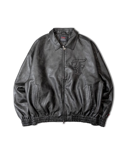 FUBU ブラックレザージャケット uu FUBU（フブ） ジャージ Faux Leather Track Jacket / フォウ レザー