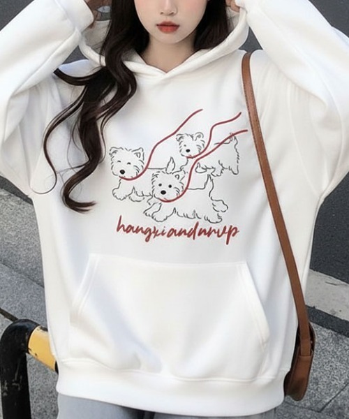 パーカー 「26年春新作」アニマルイラストプリントパーカー レディース