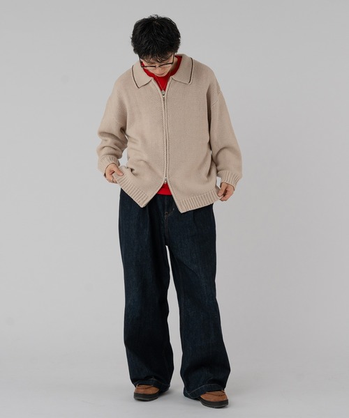 「Adoon plain」 ニットカーディガン MEDIUM アイボリー メンズ_画像7
