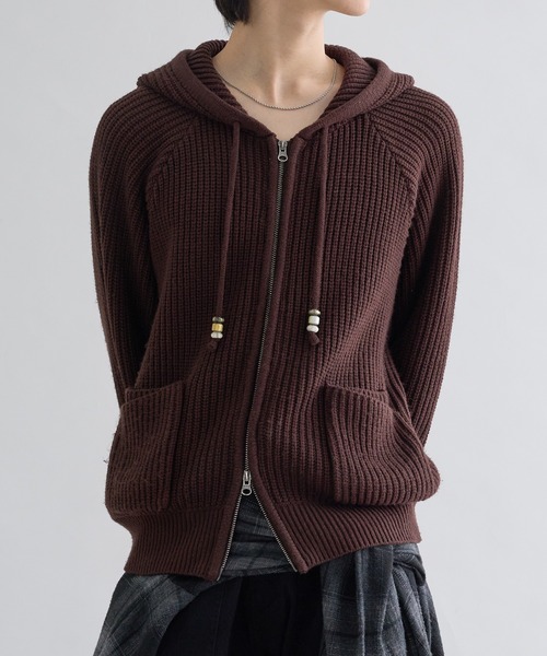 セーター ニット Beads Cord Knit Zip Hoodie / ビーズコード ジップ