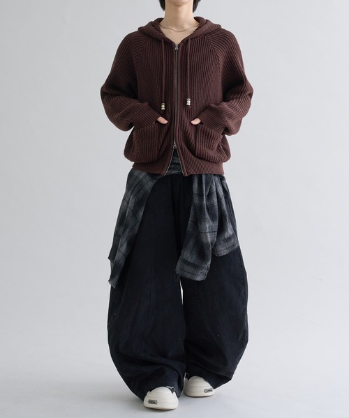 セーター ニット Beads Cord Knit Zip Hoodie / ビーズコード ジップ