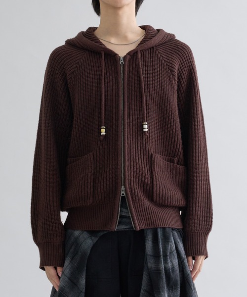 セーター ニット Beads Cord Knit Zip Hoodie / ビーズコード ジップ