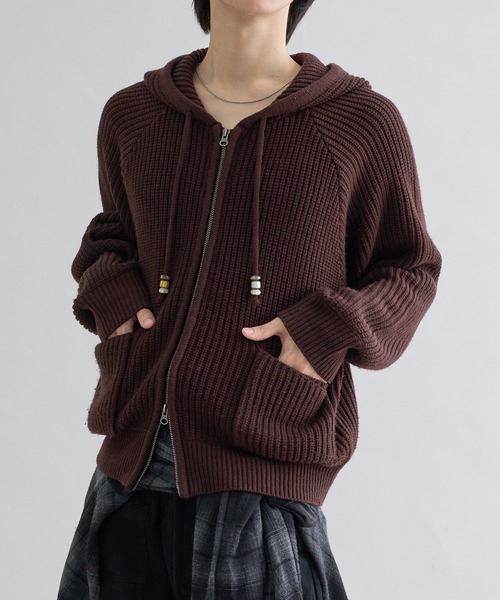 セーター ニット Beads Cord Knit Zip Hoodie / ビーズコード ジップ