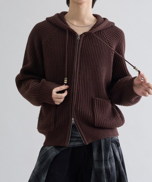 セーター ニット Beads Cord Knit Zip Hoodie / ビーズコード ジップ