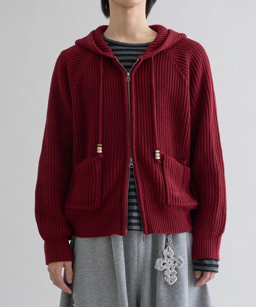 セーター ニット Beads Cord Knit Zip Hoodie / ビーズコード ジップ
