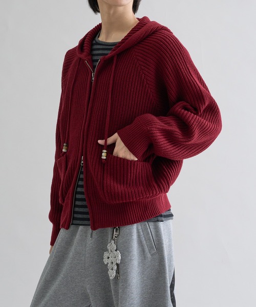 セーター ニット Beads Cord Knit Zip Hoodie / ビーズコード ジップ