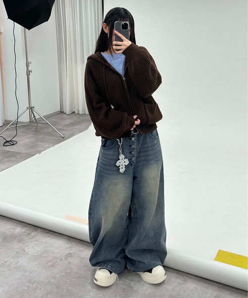 セーター ニット Beads Cord Knit Zip Hoodie / ビーズコード ジップ