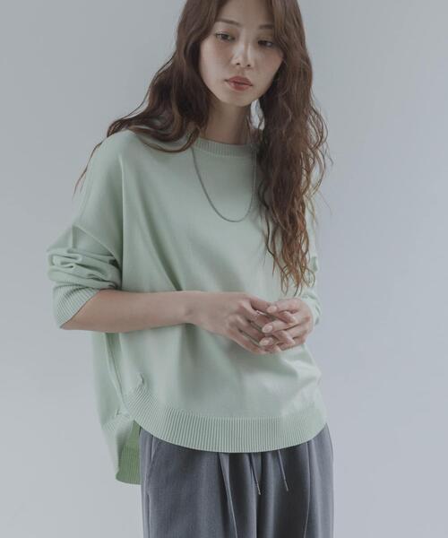 IENA R/N リブボートネック プルオーバー イエナ  グリーン　ニット IENA（イエナ）の「《予約》R/N リブボートネックプルオーバー