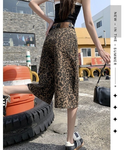 ハーフパンツ パンツ 短パン レオパード デニム ショーツ レディース