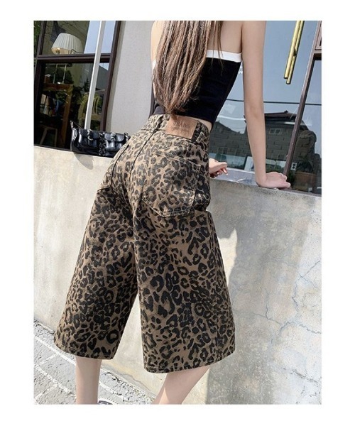 ハーフパンツ パンツ 短パン レオパード デニム ショーツ レディース