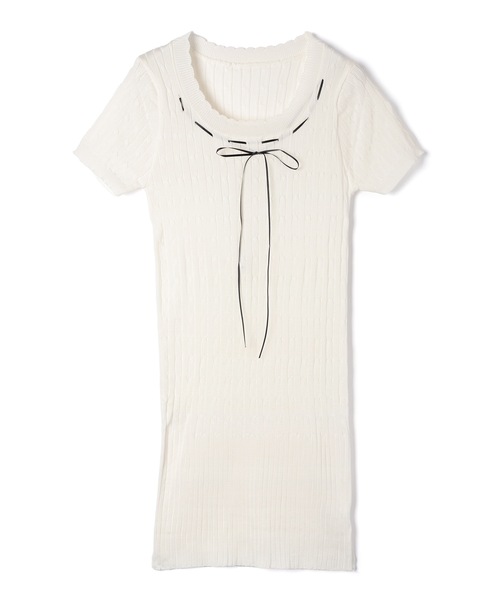 M DOLLY ワンピース Cable knit elsa ribbon mini dress/ケーブル