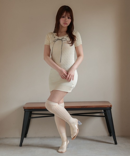 M DOLLY ワンピース Cable knit elsa ribbon mini dress/ケーブル
