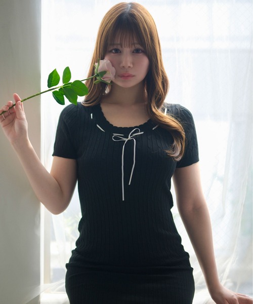 M DOLLY ワンピース Cable knit elsa ribbon mini dress/ケーブル