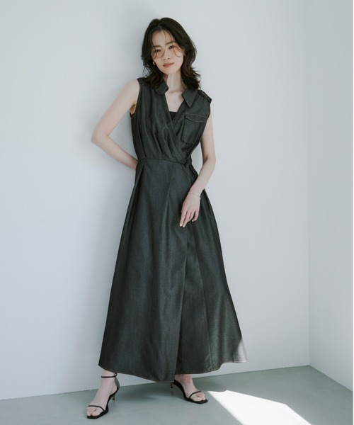 「anuans」 ノースリーブワンピース MEDIUM ブラック レディース