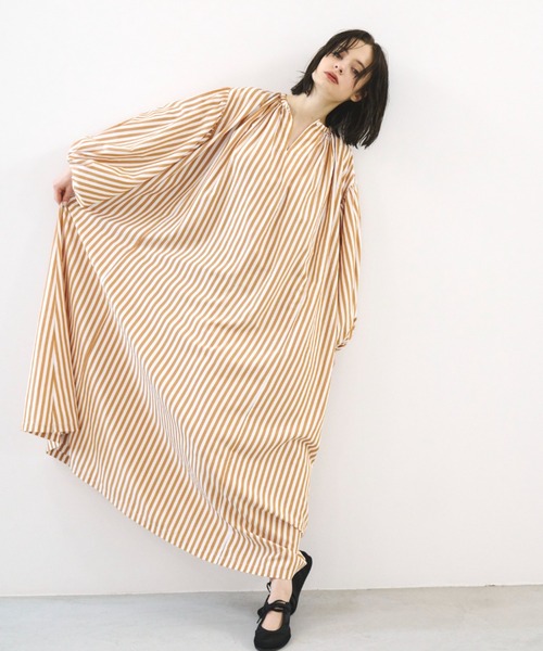 「PERNA」 長袖ワンピース LARGE ブラウン レディース_4