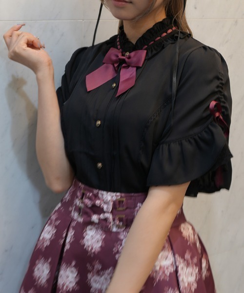 axes femme POETIQUE ブラウス シャツ リボンブローチ付き姫袖風BL