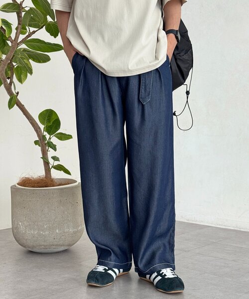 CPCM（シーピーシーエム） ワイドパンツ ジーンズ ベルテッドリヨセル