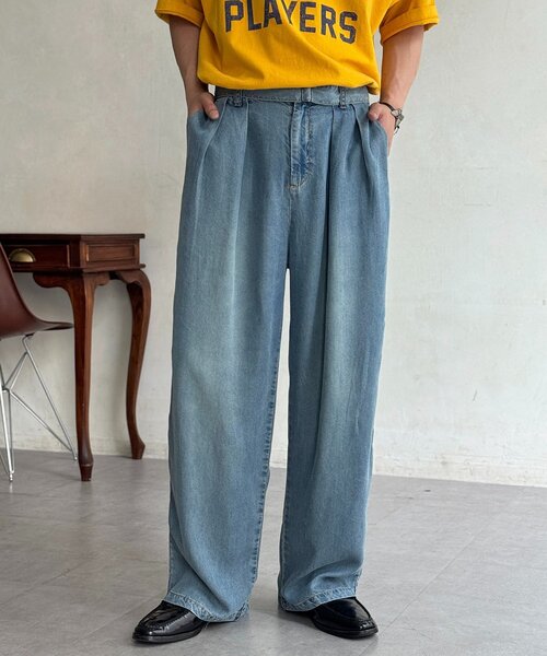 CPCM（シーピーシーエム） ワイドパンツ ジーンズ ベルテッドリヨセル