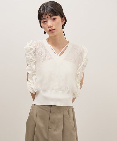 ADAM ET ROPE'（アダムエロペ） ベスト ジレ フリルメッシュジレ
