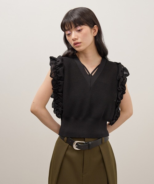 ADAM ET ROPE'（アダムエロペ） ベスト ジレ フリルメッシュジレ