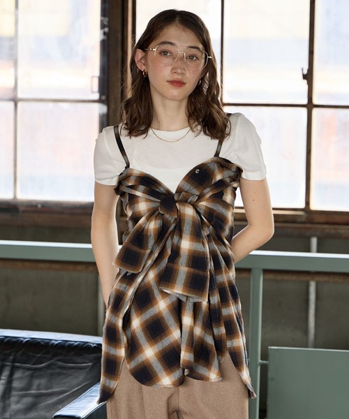 George's ブラウス シャツ 2WAYオンブレチェックシャツ レディース