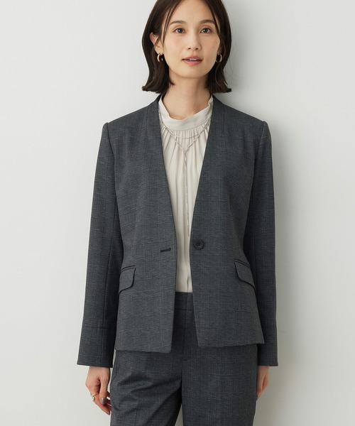 ジャケット ノーカラージャケット 「アルファブリック」ストレッチノーカラージャケット「パンツ・スカートセットアップ可能」 レディースの画像
