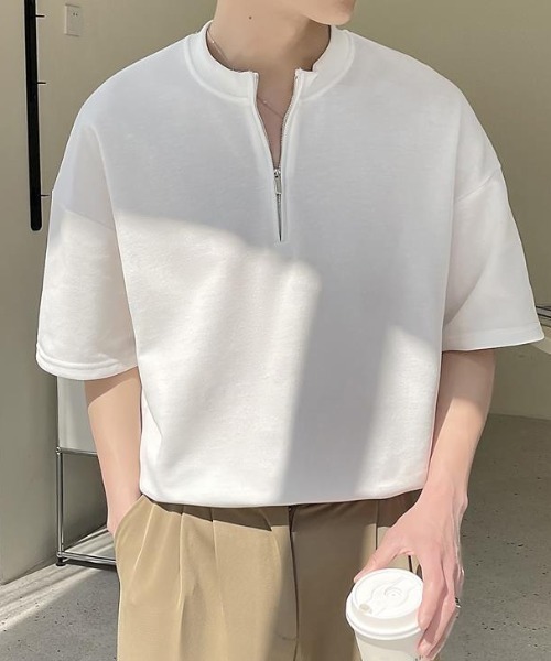 B.R.U tシャツ ハーフジップスタンドカラーTシャツ メンズ