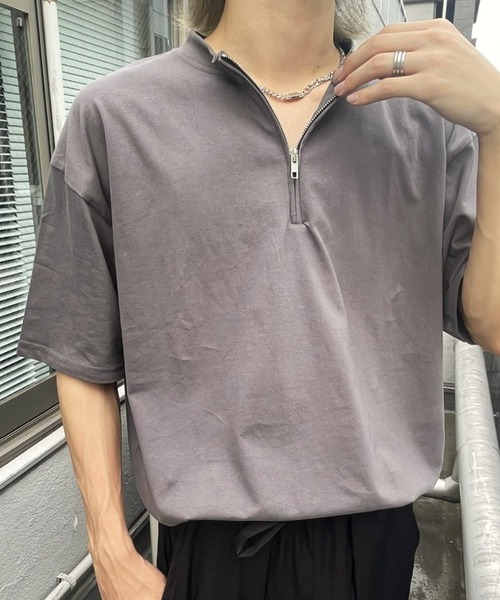 B.R.U tシャツ ハーフジップスタンドカラーTシャツ メンズ