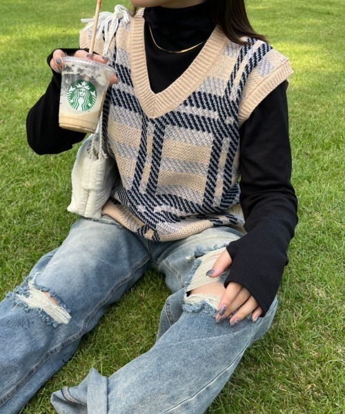 ベスト ジレ チェック柄ベスト レディース メンズ チェック柄 ベスト レディース トップス ジレ 送料無料・メール
