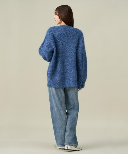 Naptime MIXニットカーディガン ブルー Pitta Re：） カーディガン シャギーMIXニットカーディガン レディース